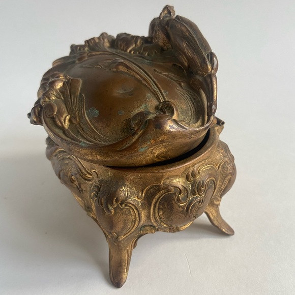 1900s Antique Bronze Jewelry Casket Art Nouveau Footed Trinket Box - SEE PHOTOS - Picture 4 of 10